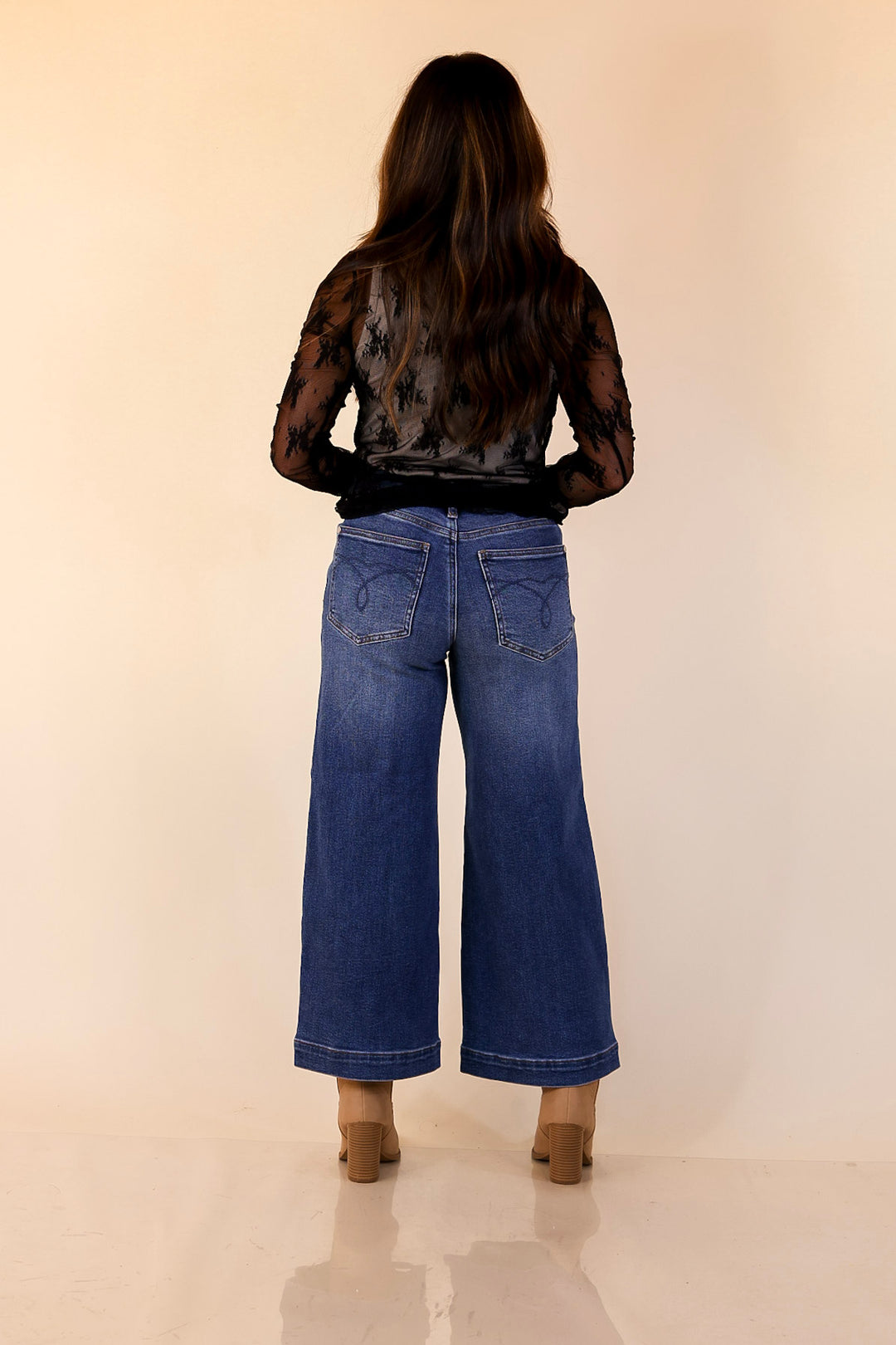 Daringly Delicate Sheer Mock Neck Long Sleeve Lace Top in Black