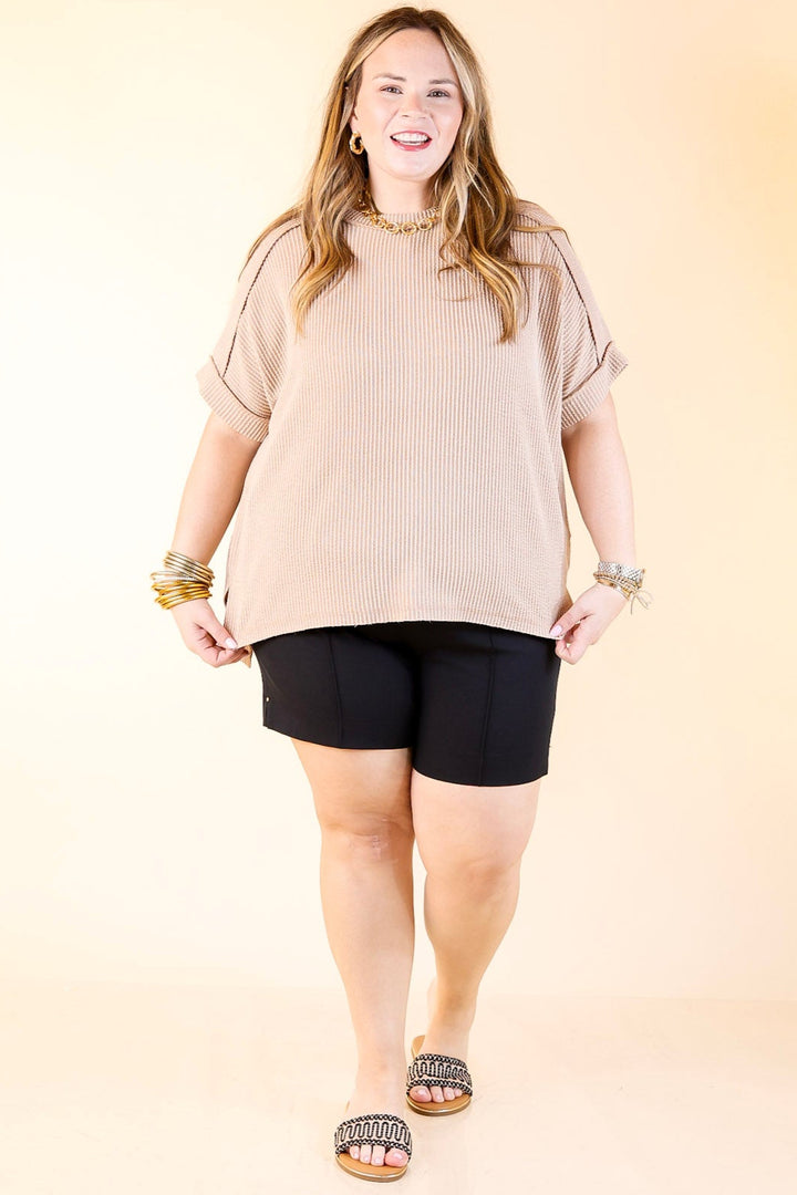 Daily Perfection Scoop Neck Short Sleeve Ribbed Top in Mocha Brown