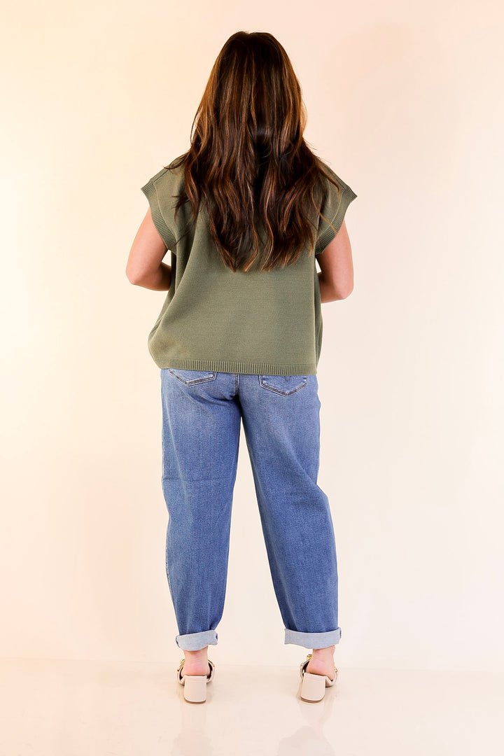 Effortlessly Yours Short Sleeve Crew Neck Sweater in Light Olive Green