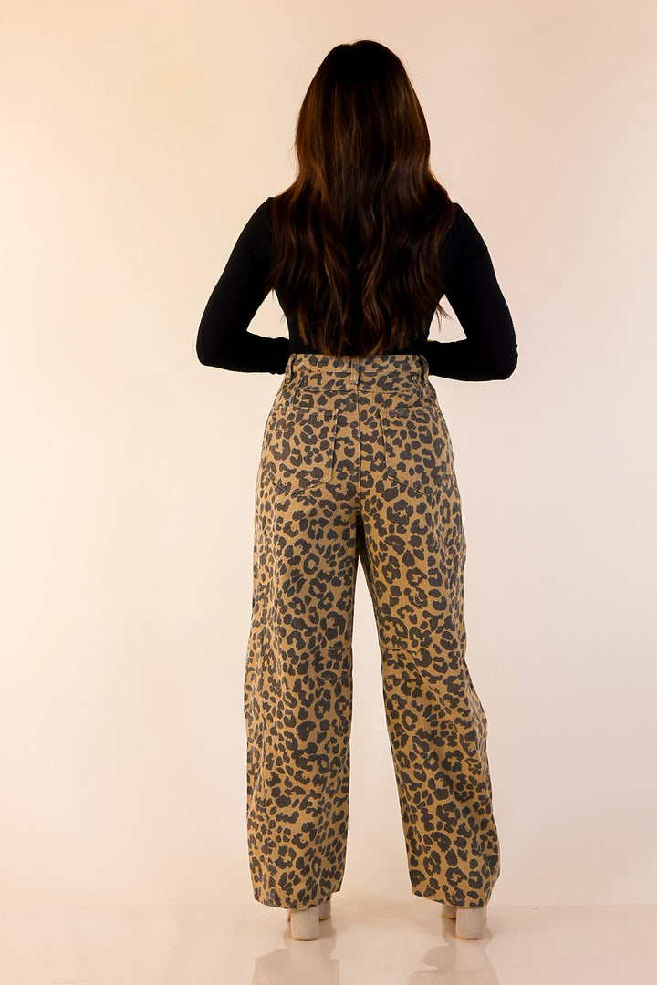 Confidently Cool Wide Leg Barrel Denim Jean in Leopard Print