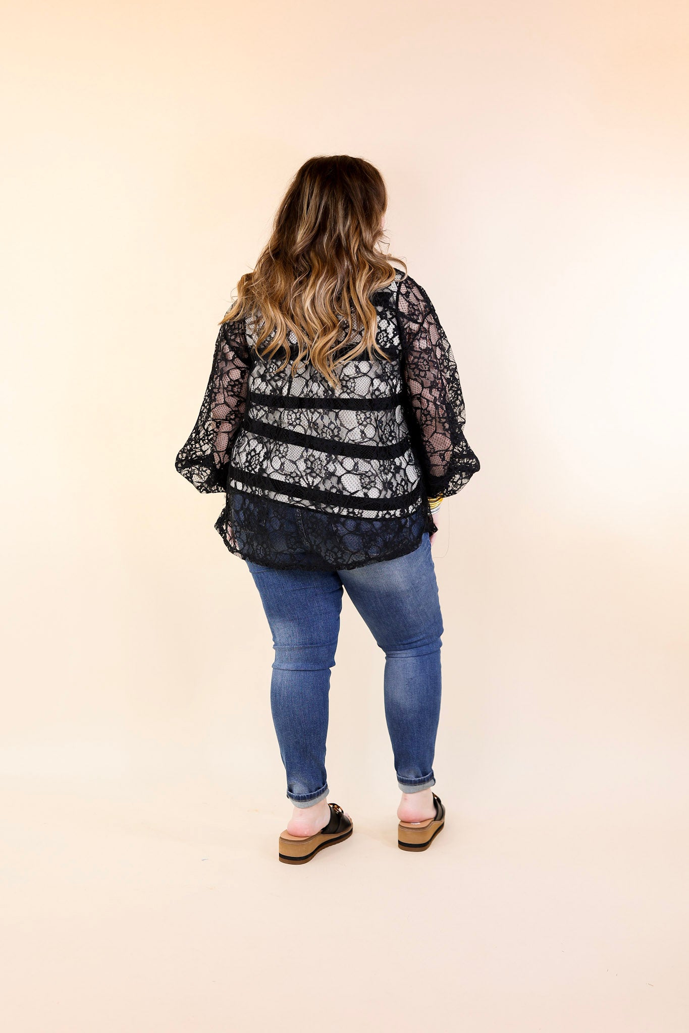 Sheer Chic Collared Button Up Lace Top in Black