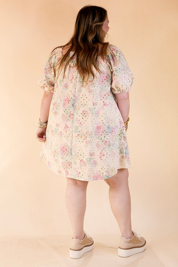Effortlessly Yours Eyelet Lace Floral Dress in Pink and Green