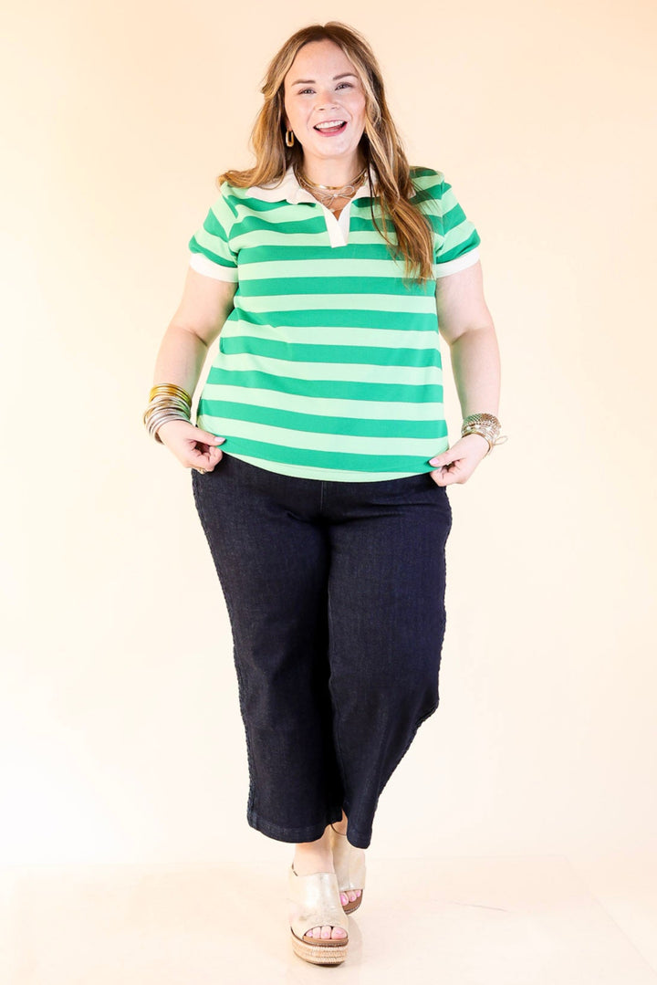 Statement in Stripes Short Sleeve Collared Shirt with Stripes in Green