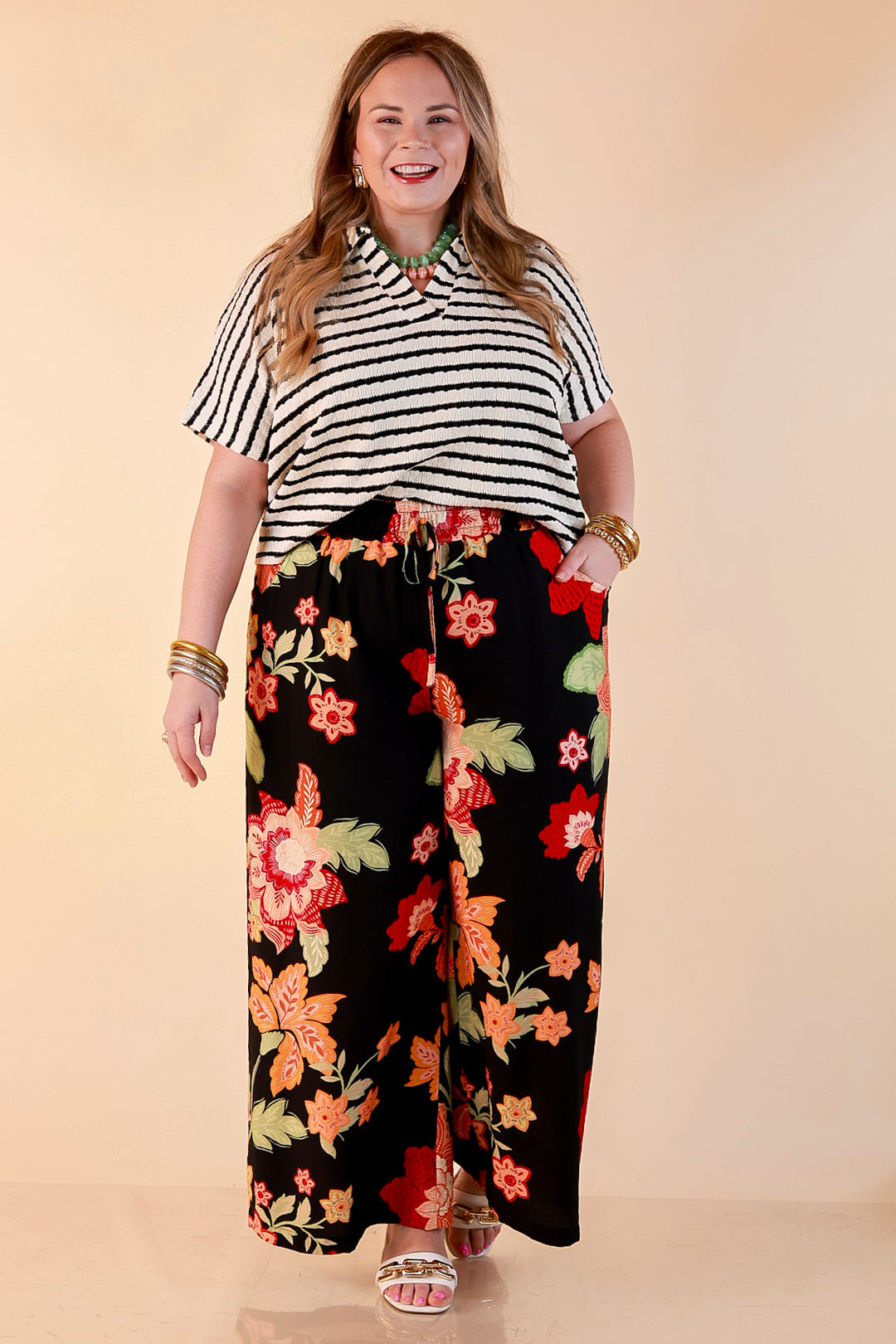 Fresh Picked Floral Print Wide Leg Pants in Black