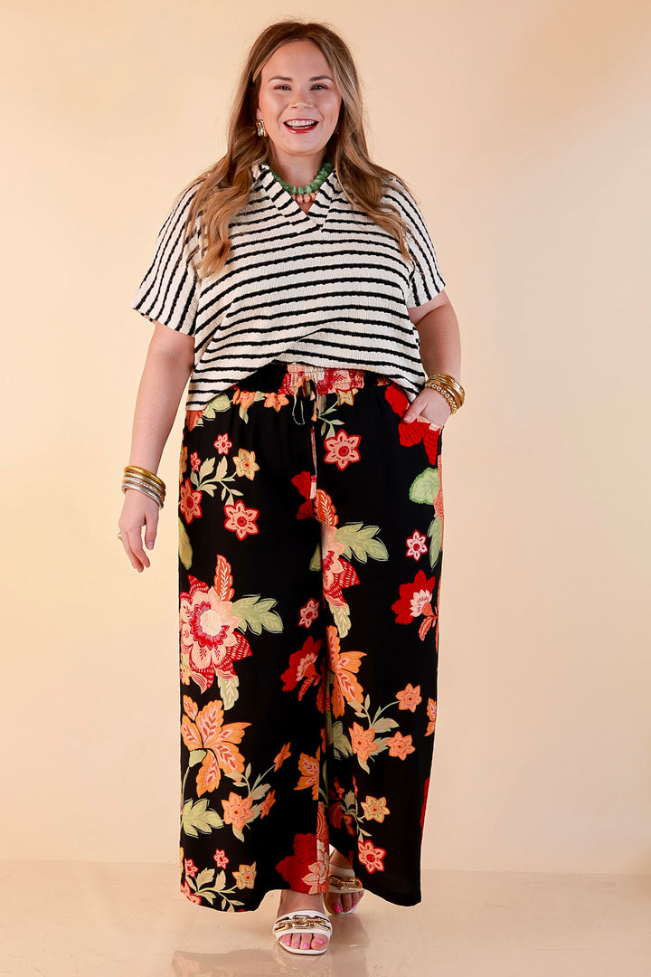 Fresh Picked Floral Print Wide Leg Pants in Black