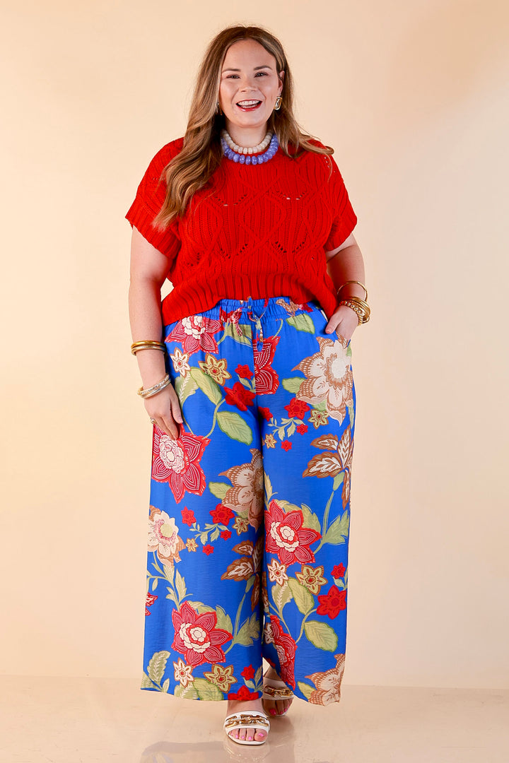 Fresh Picked Floral Print Wide Leg Pants in Blue
