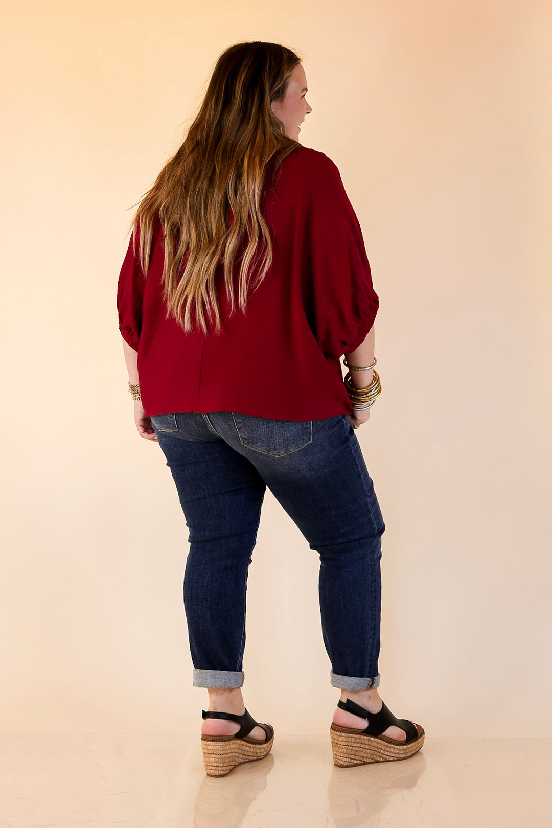 Naturally Stylish Leopard Print Trim Poncho Top in Maroon