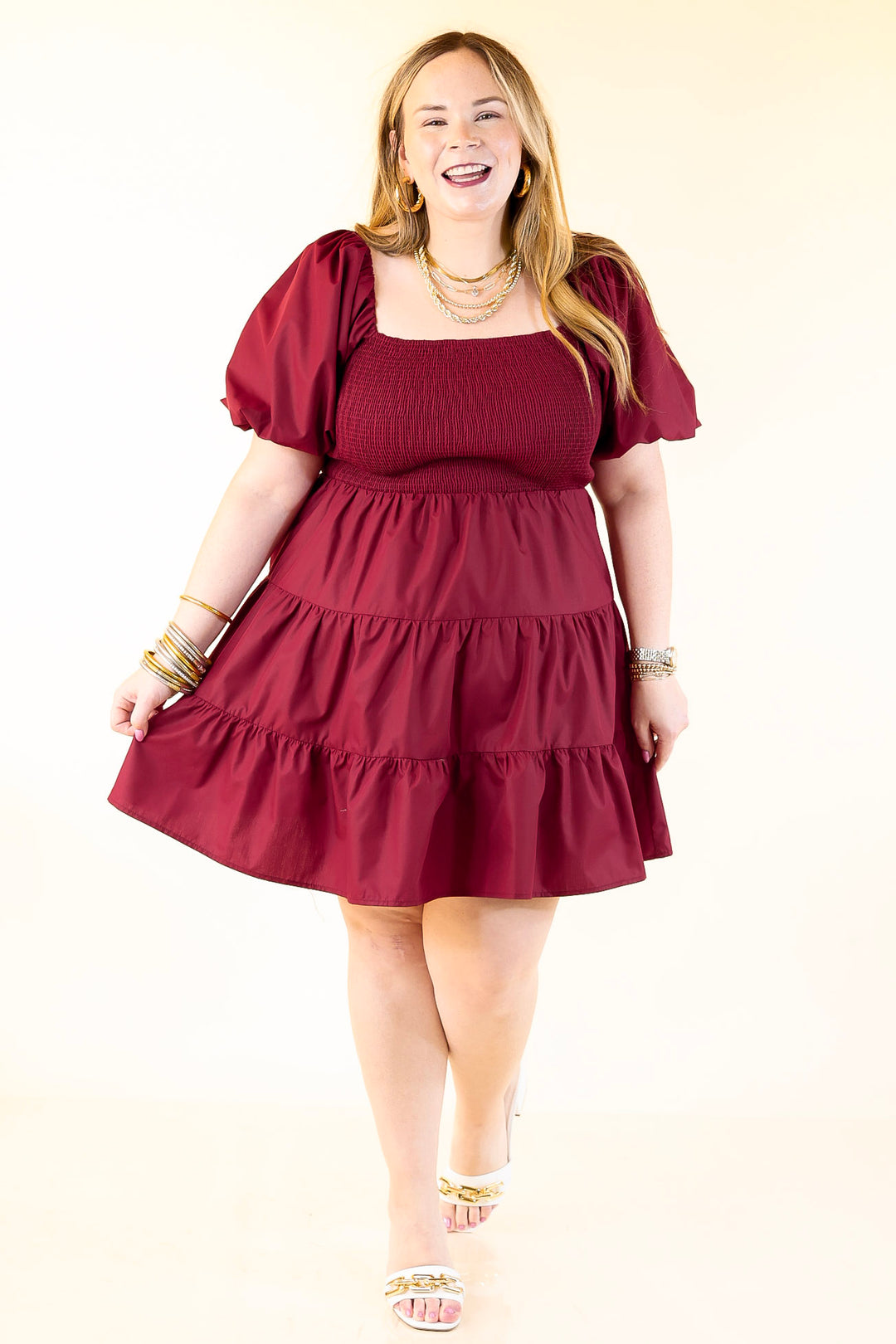 Trust Me Balloon Sleeve Dress in Maroon