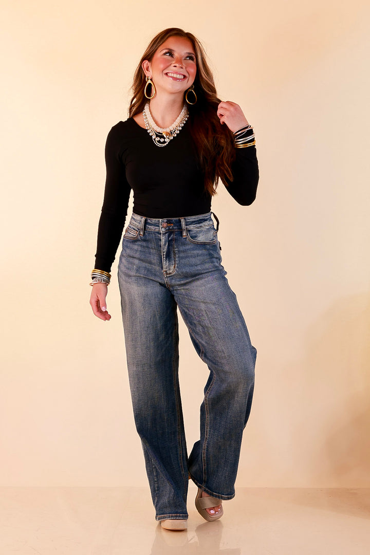 Judy Blue | Blue Jean State of Mind Baggy Vintage Wide Straight Leg Wilhelmina Jeans in Medium Vintage Wash