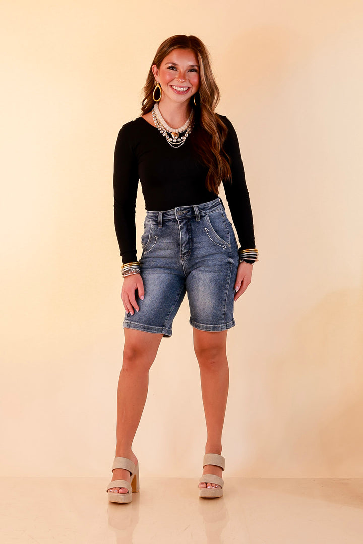 L&amp;B | Meet Me in Cheyenne Bermuda Denim Shorts in Medium Stone Wash