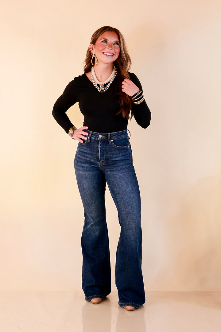 Judy Blue | Forever Flattering Tummy Control Charlotte Flare Jeans in Dark Modern Indigo Wash
