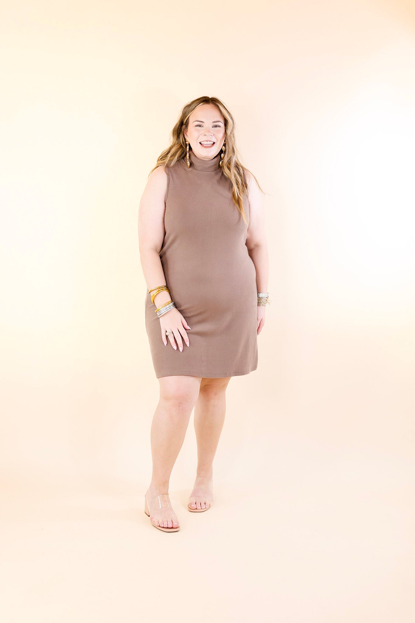 One Love Tank Sweater Dress with Turtle Neck in Taupe