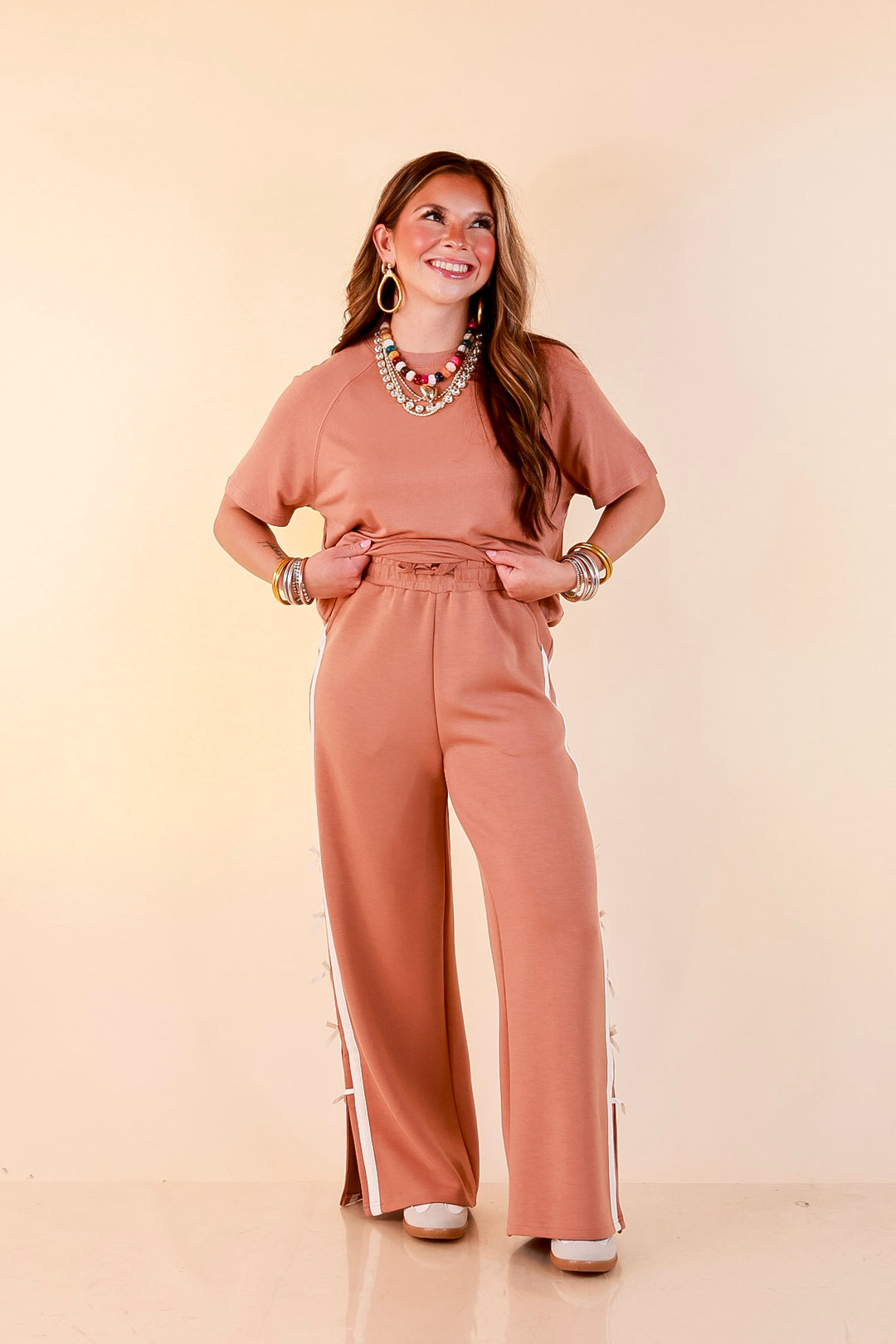 Simply Southern | Modern Staple Buttery Soft Pull-On Wide Leg Knit Pants with Side Bow Detail in Mocha Brown