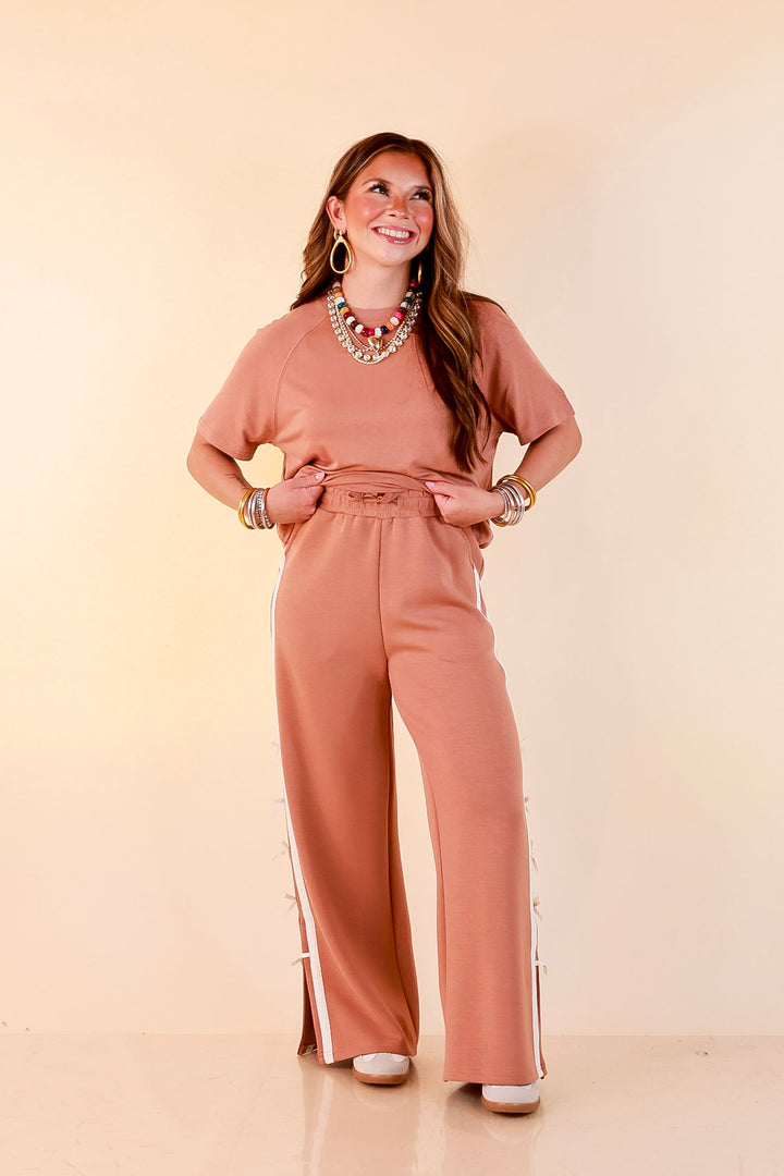 Simply Southern | Modern Staple Buttery Soft Pull-On Wide Leg Knit Pants with Side Bow Detail in Mocha Brown