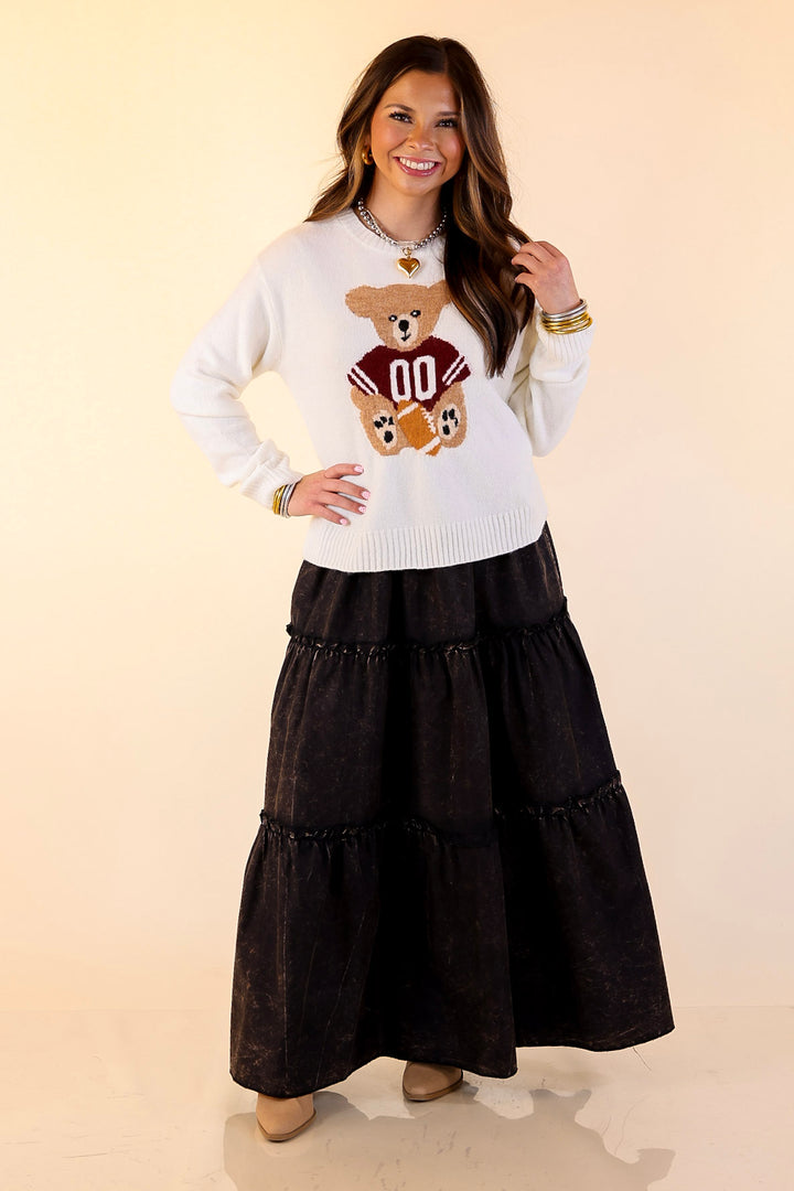 Simply Southern | Finest Touch Crewneck Sweater with Football Teddy Bear Graphic in Cream