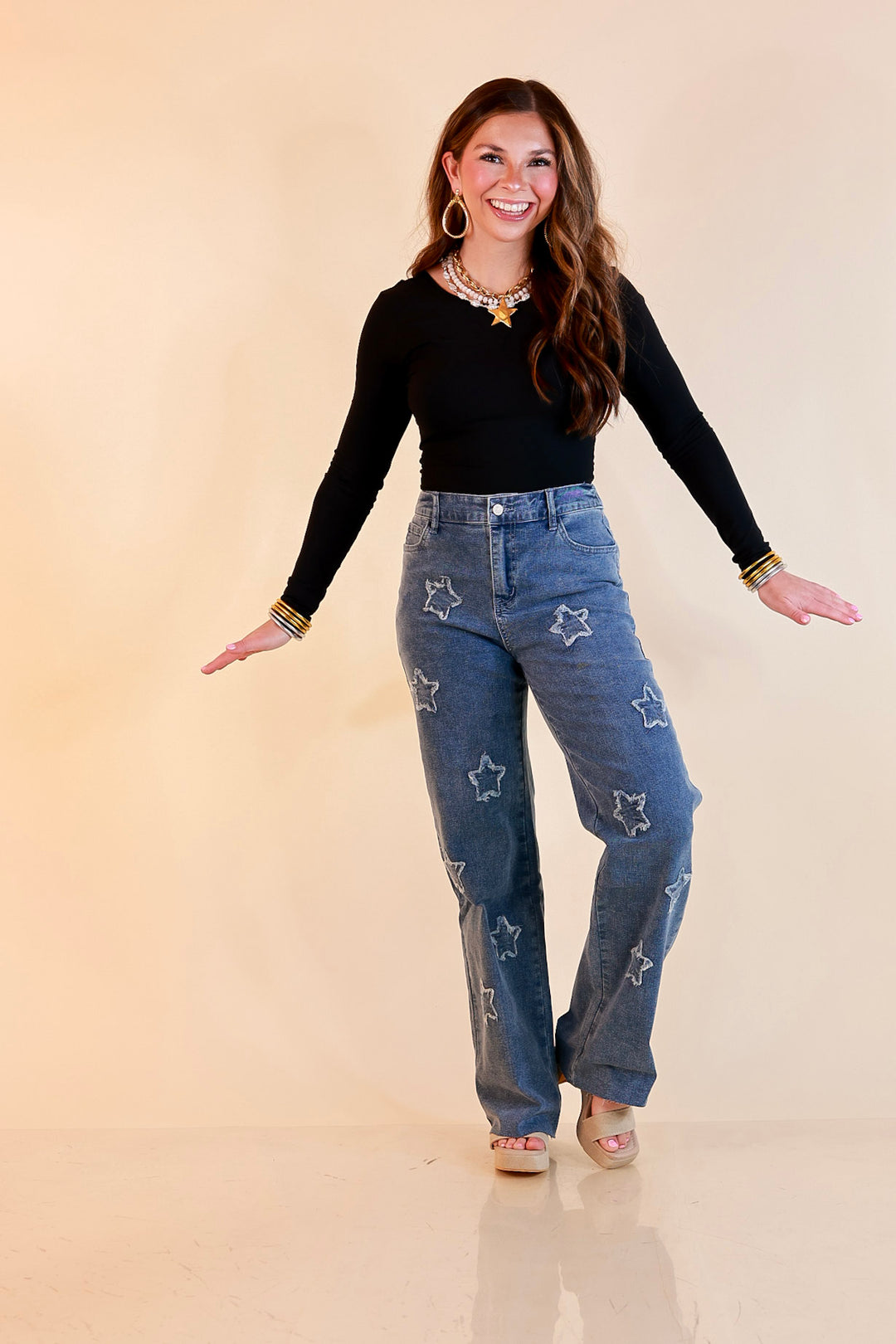 Simply Southern | Star of the Show Straight Leg Denim Jeans with Star Patch Detailing in Medium Wash