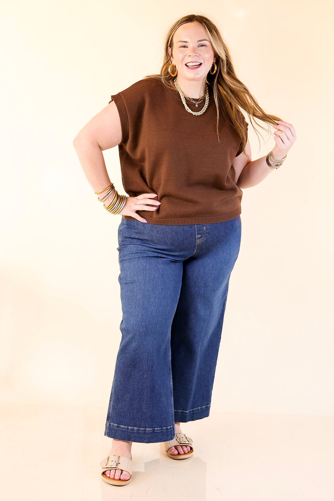 Effortlessly Yours Short Sleeve Crew Neck Sweater in Chocolate Brown