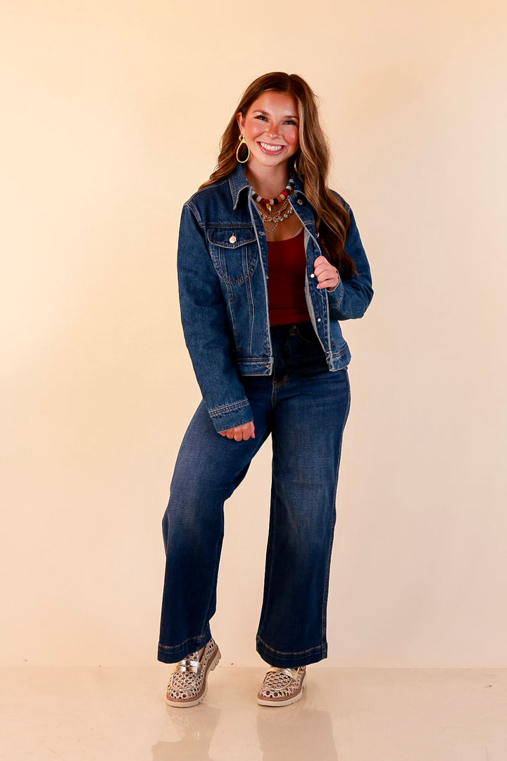 Judy Blue | The Go-To Layer Rigid Magic Classic Denim Jacket in Dark Indigo Wash
