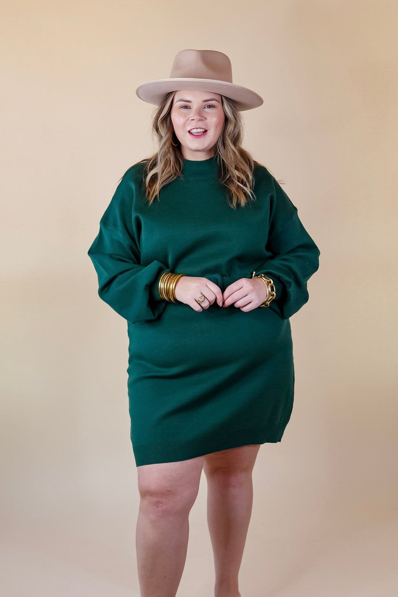 Luxurious Life Sweater Dress with Belt in Hunter Green - Giddy Up Glamour Boutique