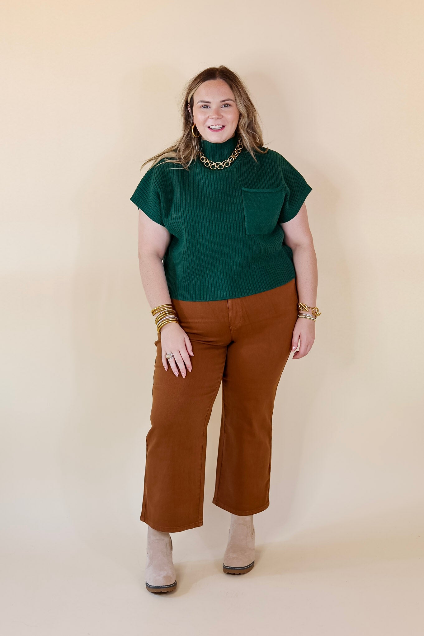 City Sights Cap Sleeve Sweater Top in Hunter Green - Giddy Up Glamour Boutique