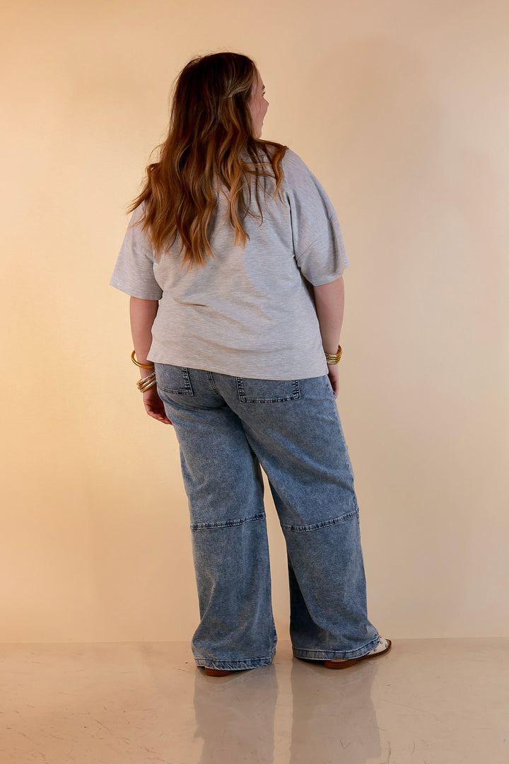 Simply Southern | All American Charm Lace Trim USA Patchwork Split Hem Graphic Tee in Heather Grey