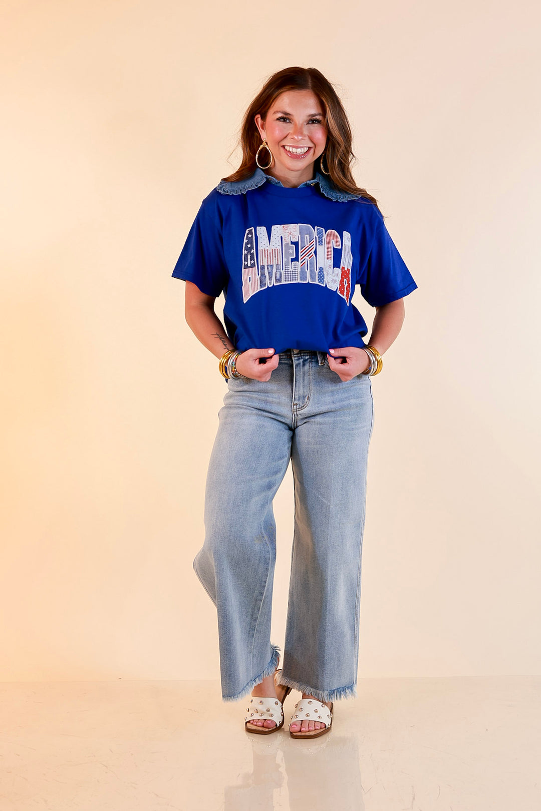 Patchwork Patriot America Patchwork Short Sleeve Graphic Tee in Royal Blue