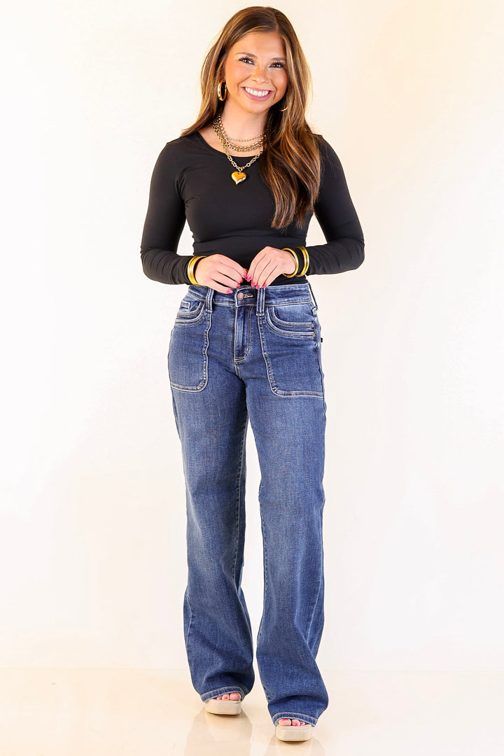 Judy Blue | Polished Path 90's Straight Leg Denim Jeans with Front Patch Pocket in Medium Wash