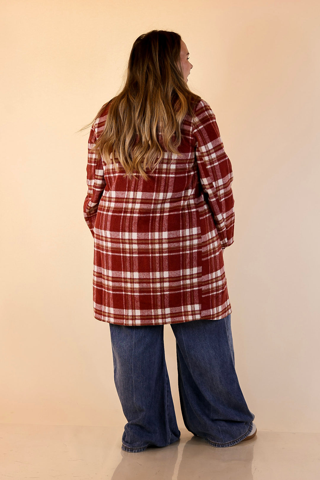Mountain Ranch Long Plaid Jacket in Maroon