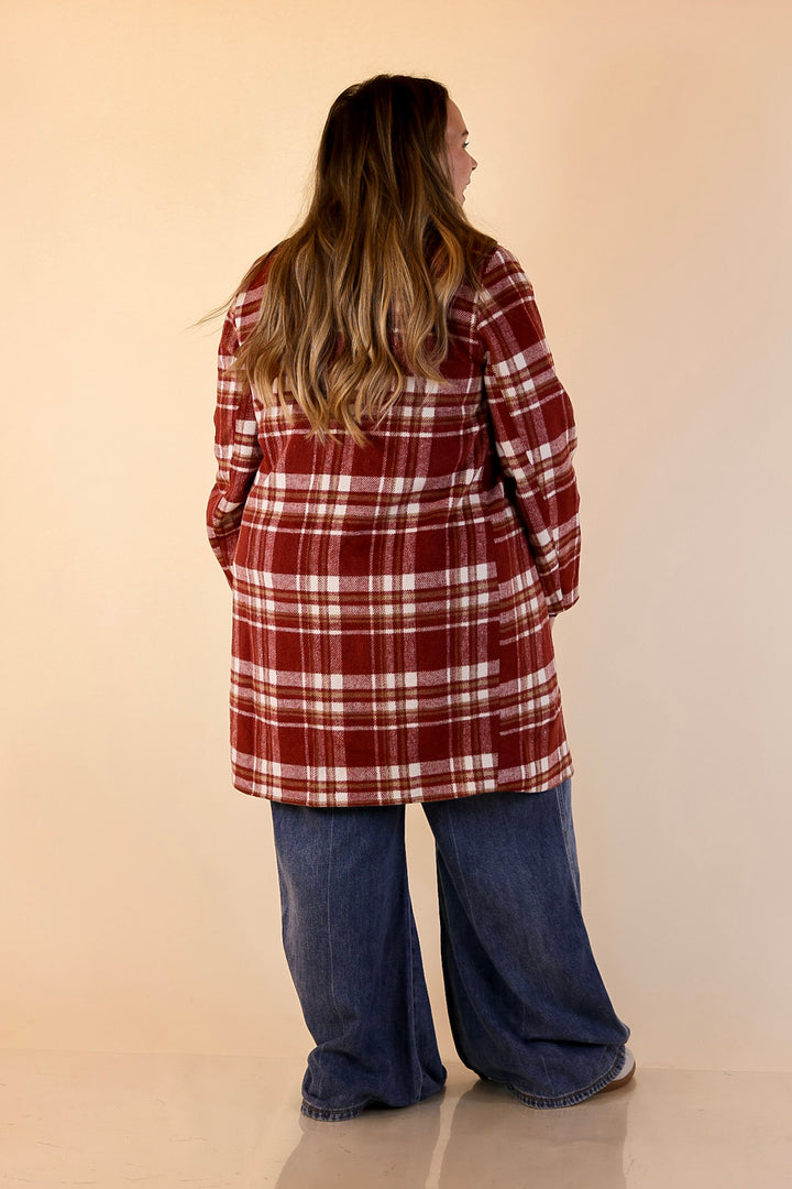 Mountain Ranch Long Plaid Jacket in Maroon
