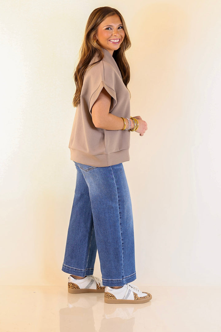 Top Priority Half Zip Collared Scuba Top in Light Taupe