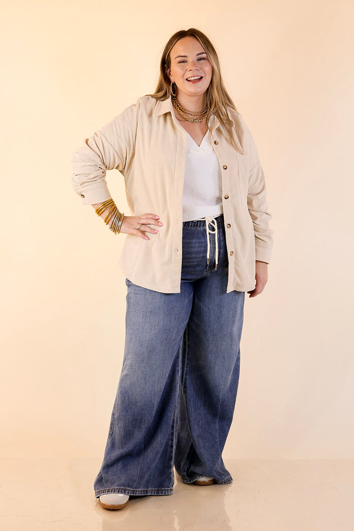 Captivating Cuteness Corduroy Button Up Shacket in Cream