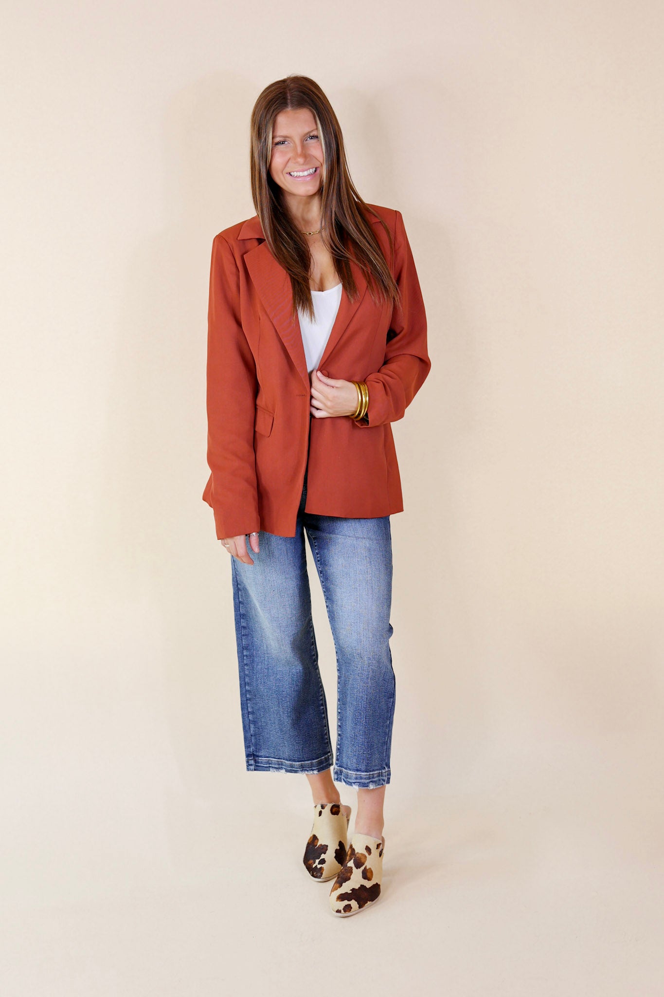 Winning Awards Long Sleeve Blazer in Rust Brown - Giddy Up Glamour Boutique