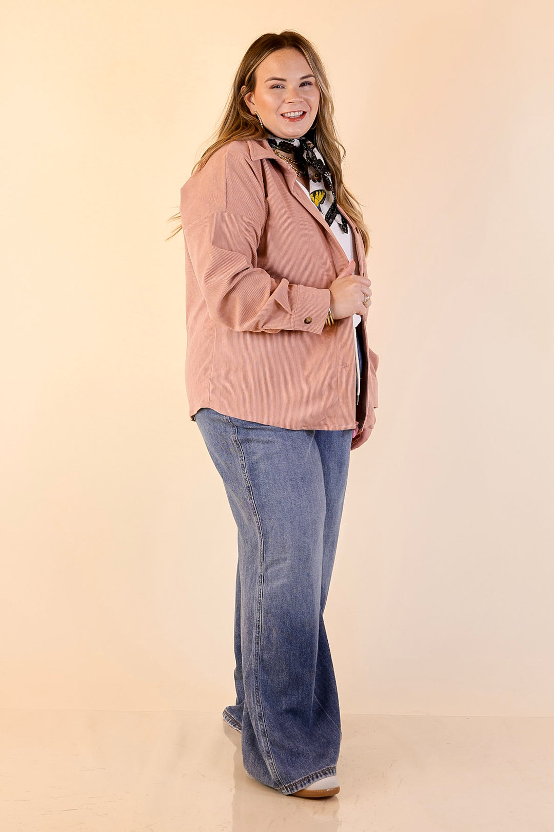 Captivating Cuteness Corduroy Button Up Shacket in Mauve Pink