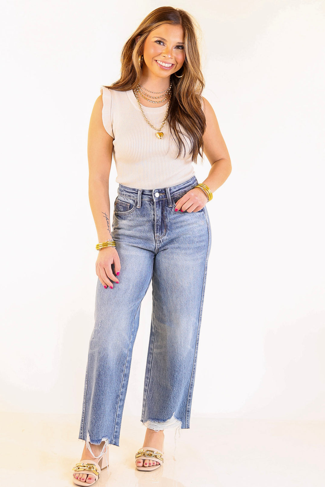 Flirty Frill Scoop Neck Top with Ruffle Sleeves in Ivory