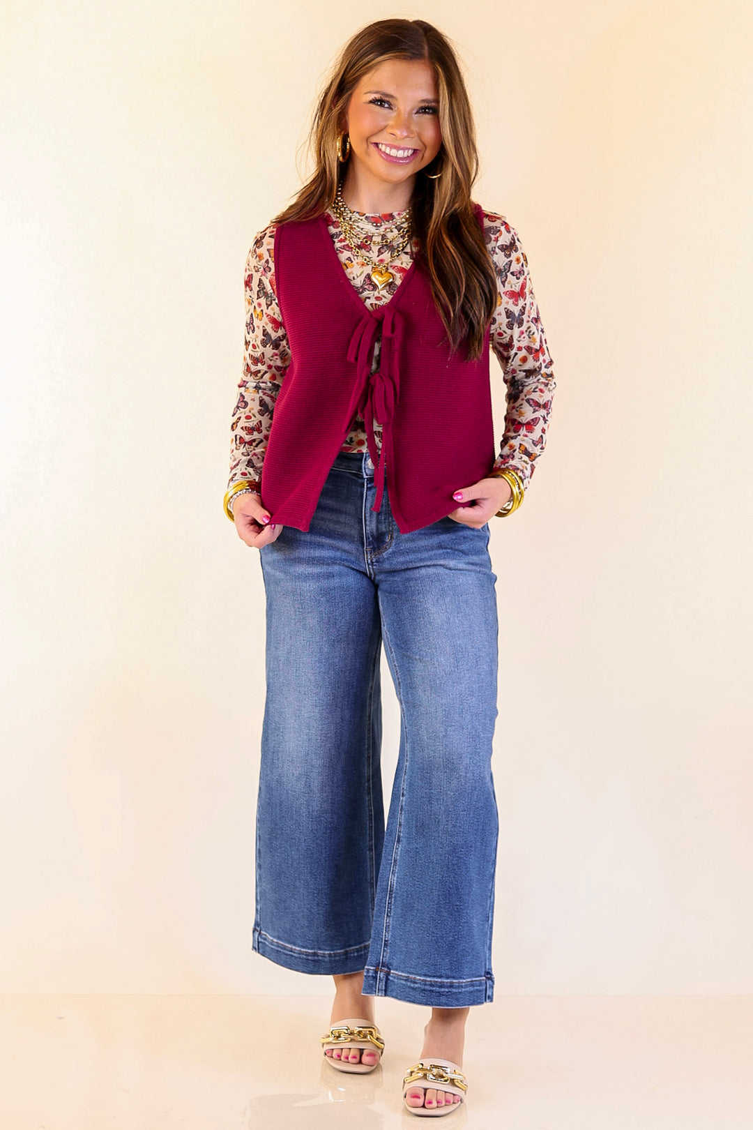 Main Attraction Bow Tie Front Sweater Vest in Maroon