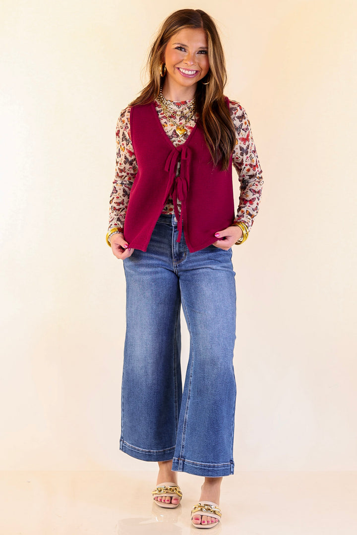 Main Attraction Bow Tie Front Sweater Vest in Maroon