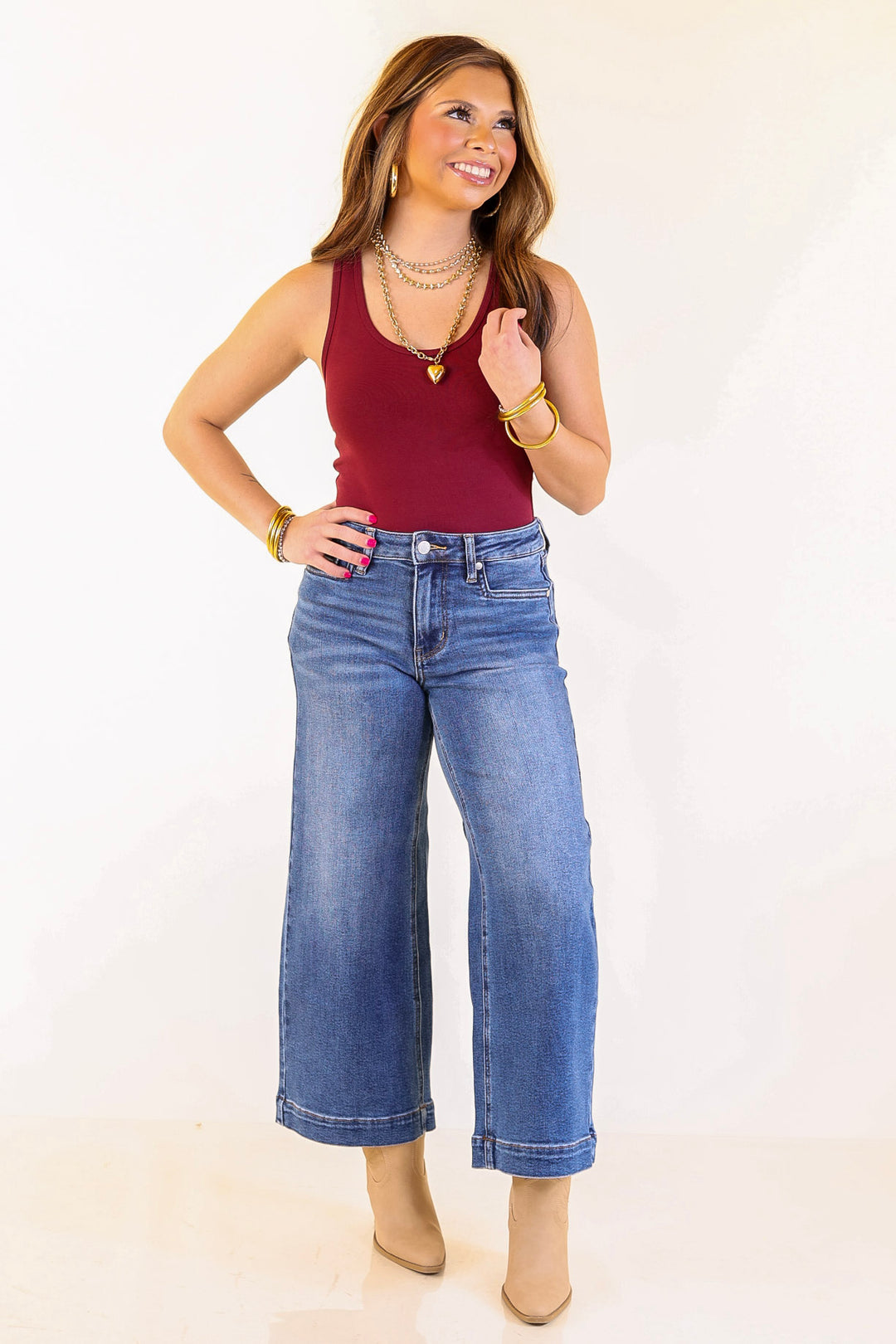 Smooth Operator Scoop Neck Tank Top Bodysuit in Maroon