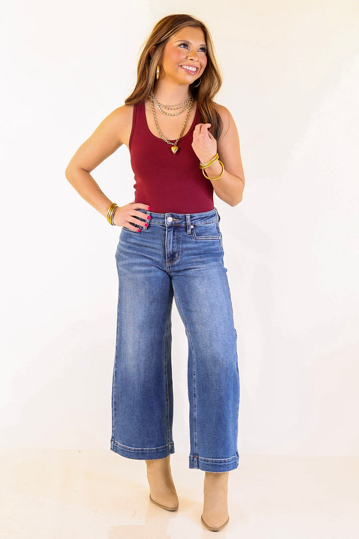 Smooth Operator Scoop Neck Tank Top Bodysuit in Maroon