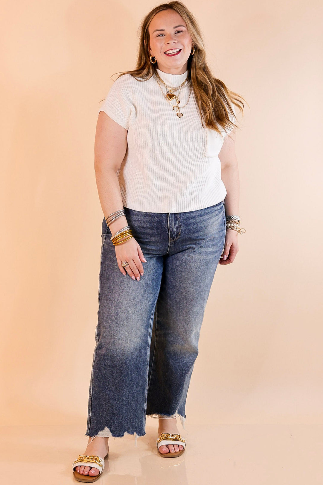 Repeat Worthy Cap Sleeve Cropped Sweater with Front Pocket in Ivory