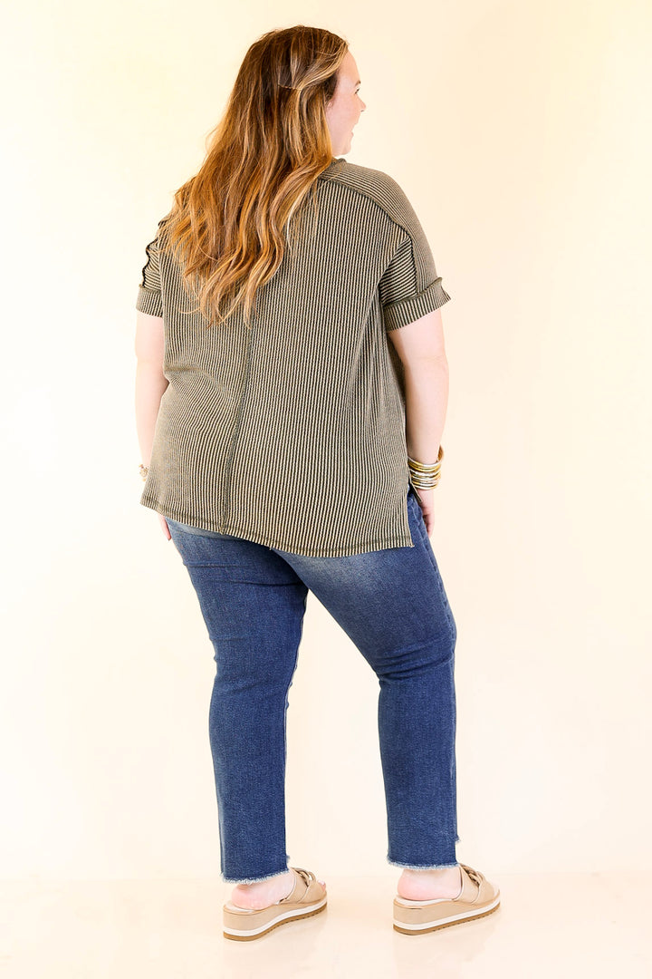 Daily Perfection Scoop Neck Short Sleeve Ribbed Top in Olive Green