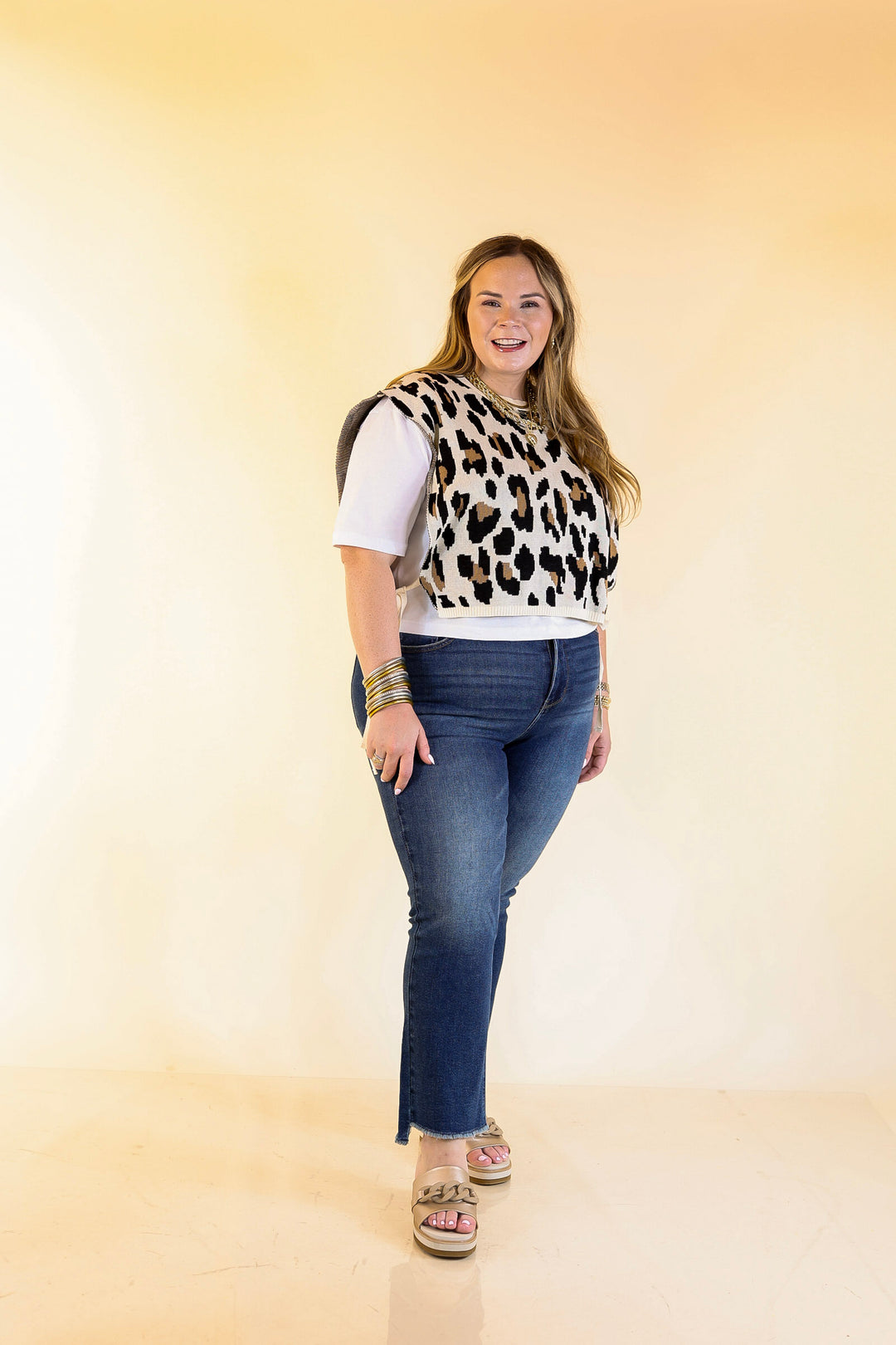 Untamed Energy Leopard Knit Sweater Vest Top in Ivory