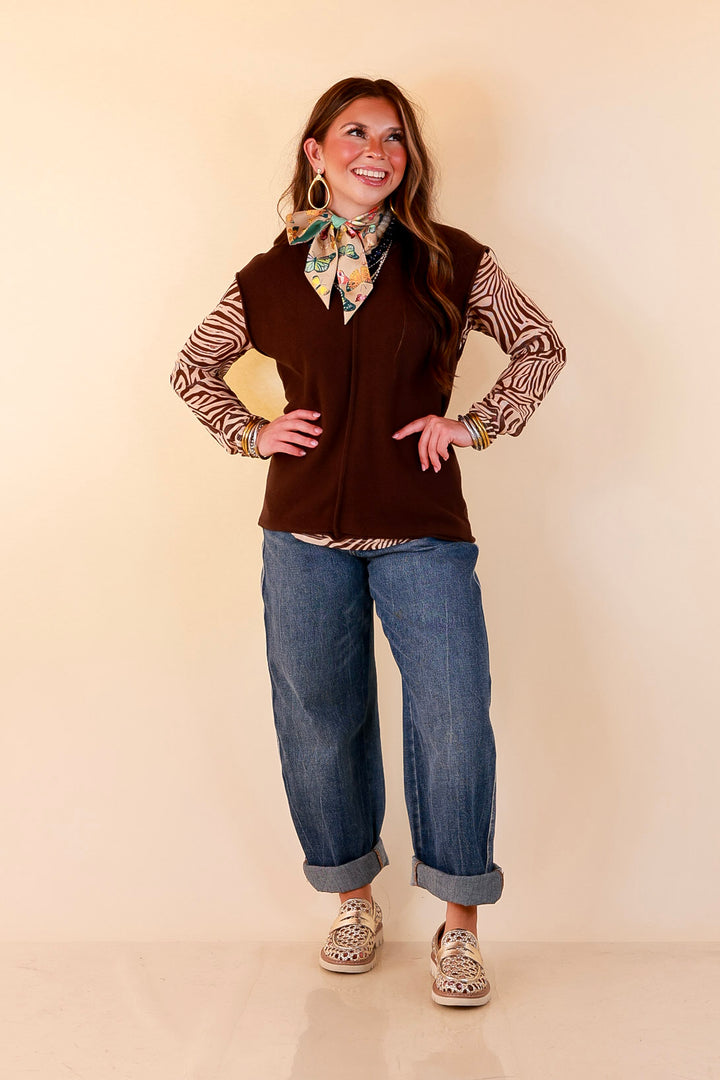Always a Favorite Crew Neck Front Seam Sweater Knit Top in Chocolate Brown
