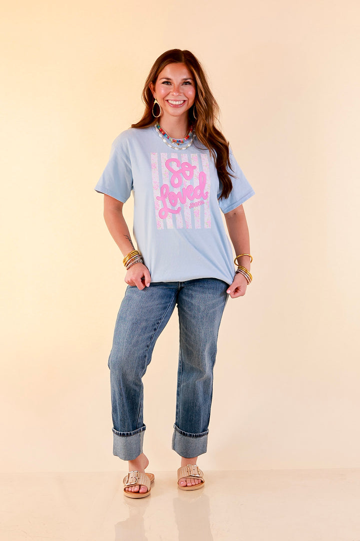 His Love Never Fails "So Loved" John 3:16 Short Sleeve Graphic Tee in Light Blue