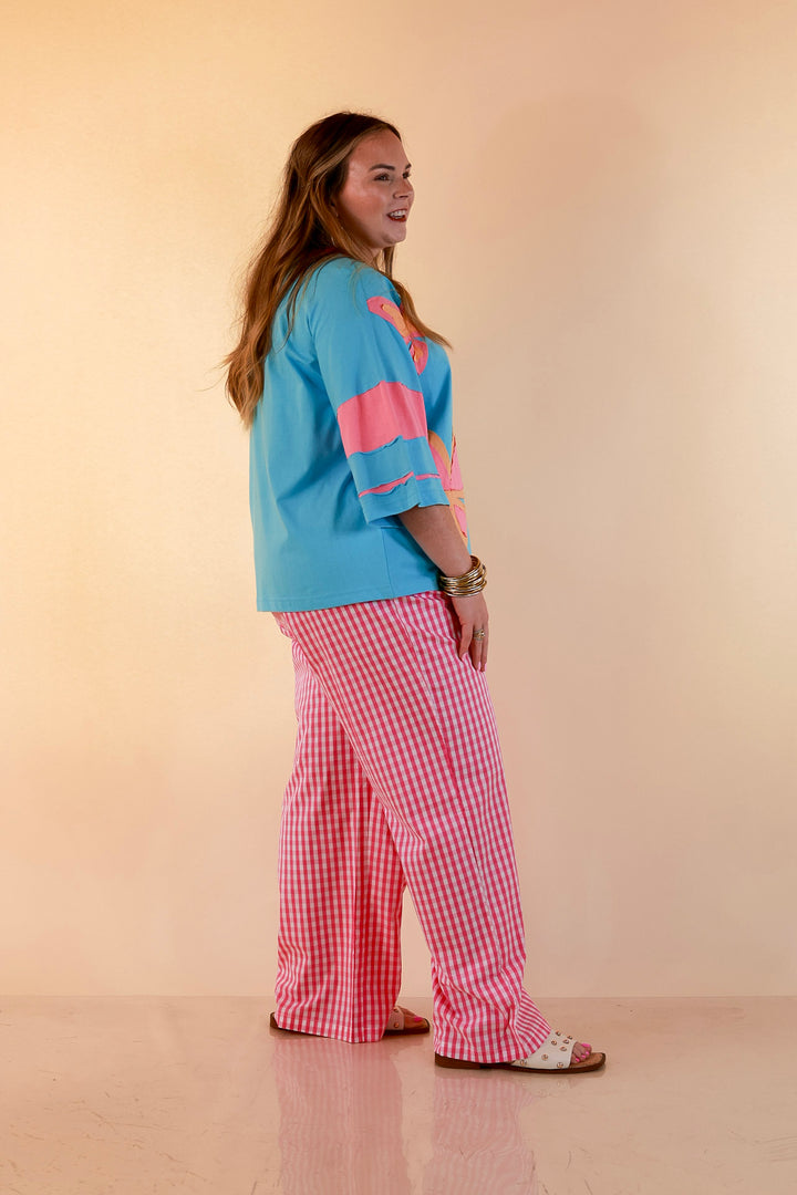 Lulu Mac | Casual Agenda Gingham Print Boxer Pants with Elastic Waistband in Pink