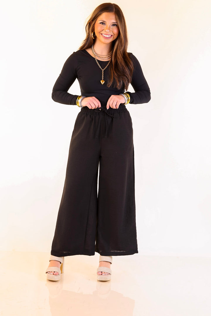On Repeat Cropped Drawstring Woven Pants in Black