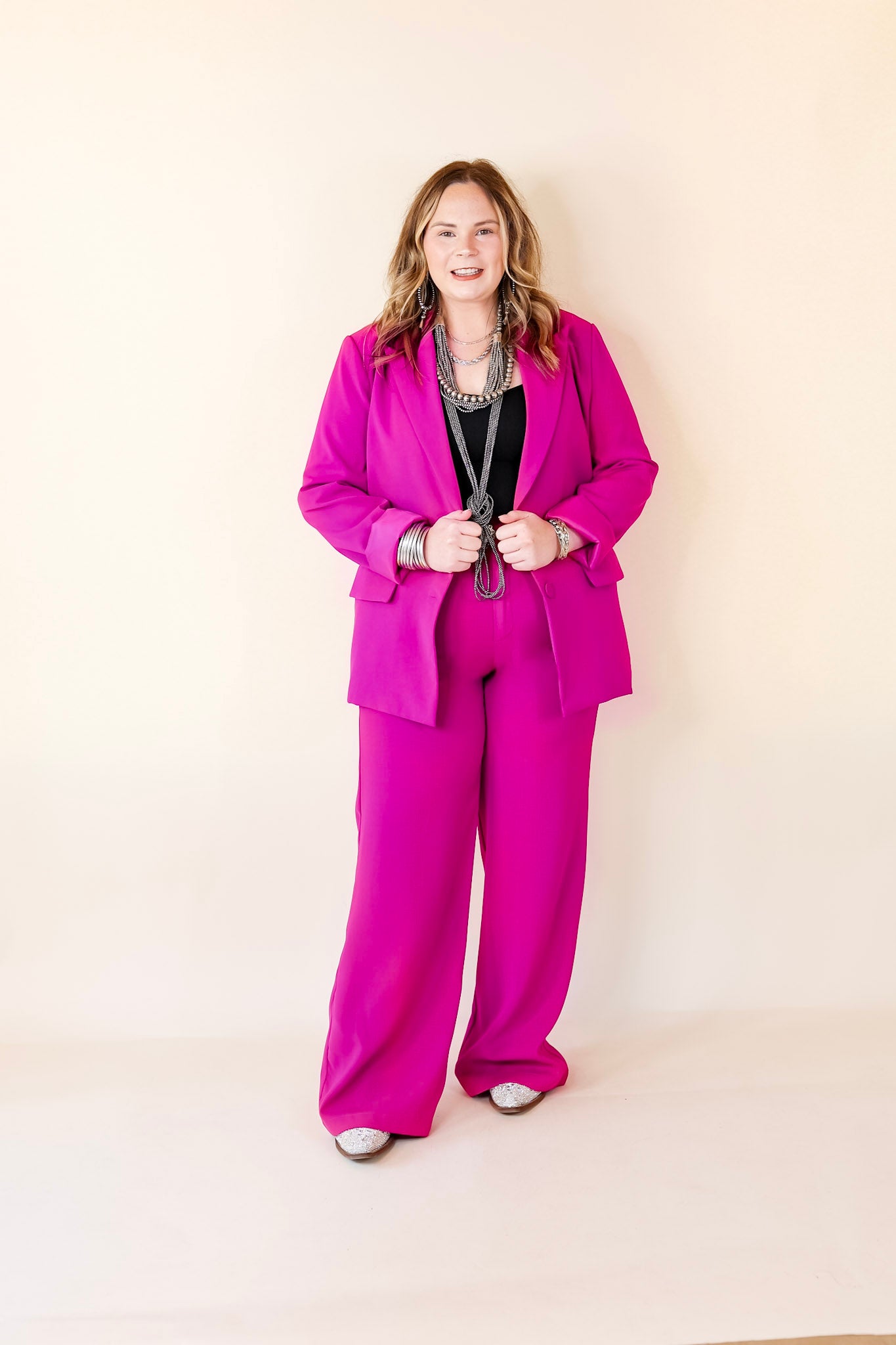 Modern Marvel Trouser Pants in Magenta Pink - Giddy Up Glamour Boutique