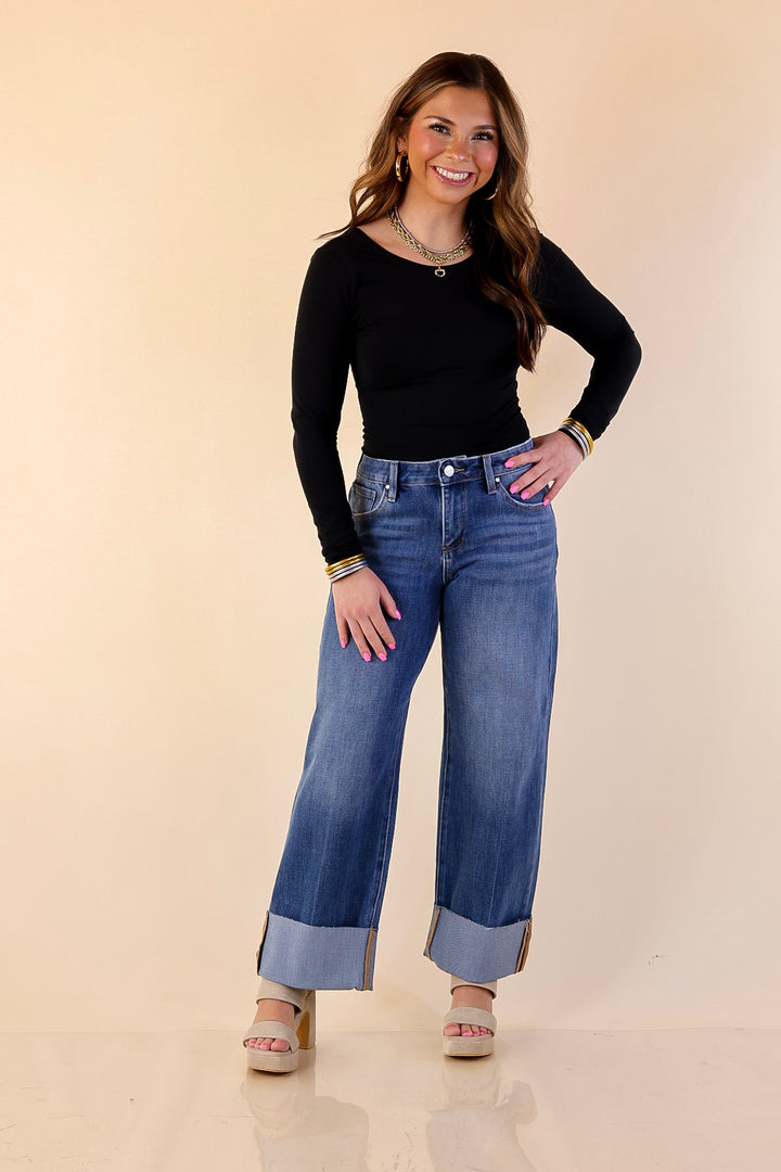 Risen | On Solid Ground Straight Leg Cuffed Jeans in Medium Wash