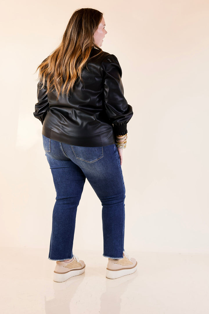 Mud Pie | Putnam Faux Leather Long Sleeve Top with Smocked Cuffs in Black