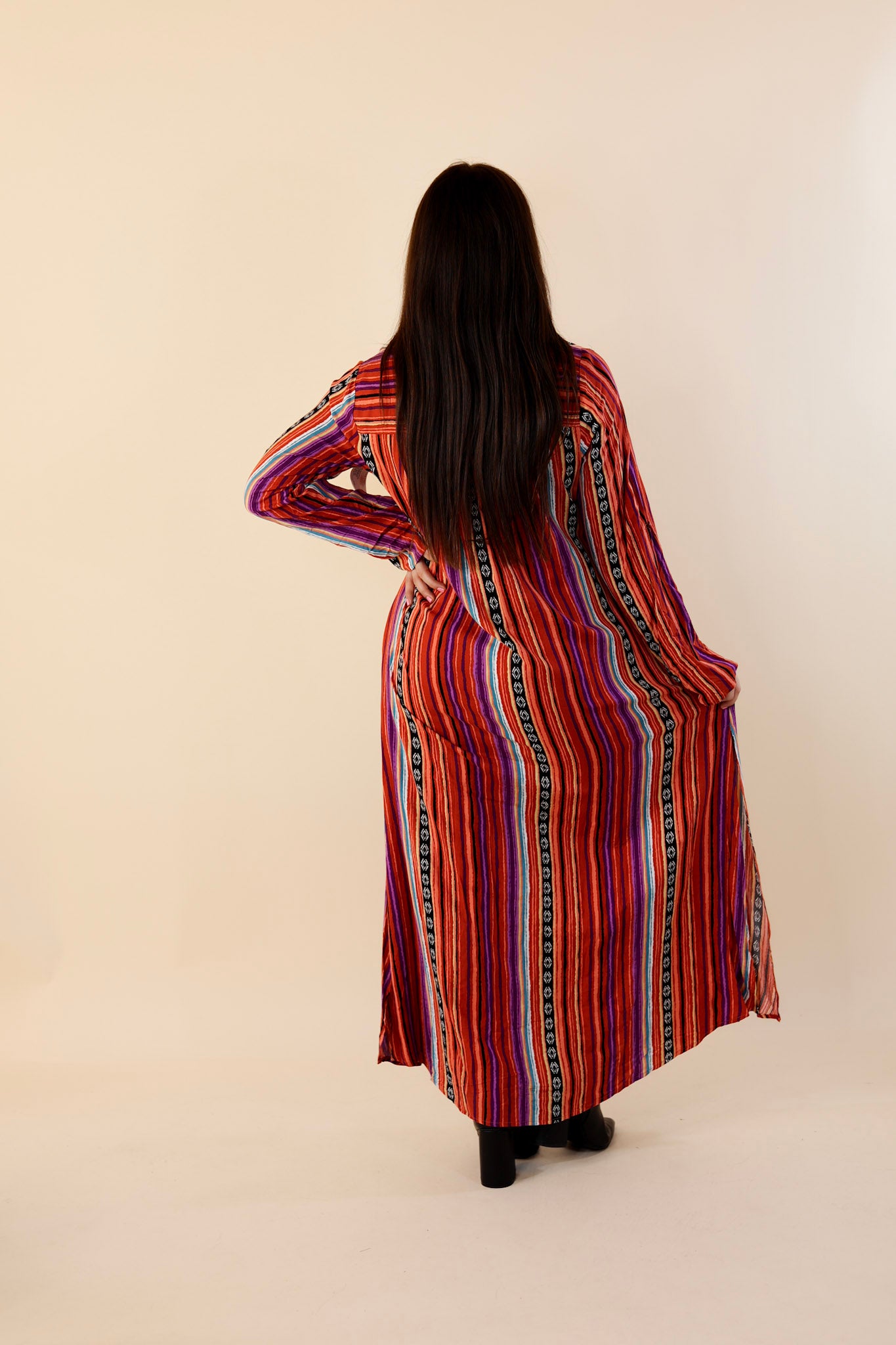 I'm All That Long Serape Button Up Dress with Aztec Print Embroidery - Giddy Up Glamour Boutique
