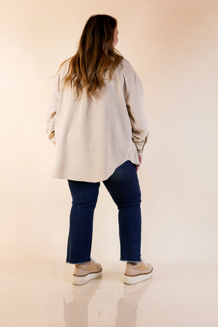 Latte Sips Button Up Corduroy Shacket in Cream